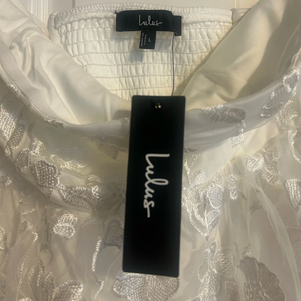 Lulu's Ivory Strapless Tiered Lace Dress